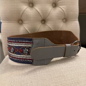Anthropologie Embroidered Navy, Brown, Gray Wide Belt